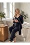 New Season Soft Textured Front Buttoned Maternity Pajama Set with Dressing Gown - 4
