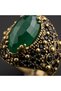 Bronze Vintage Women's Ring Authentic Copper Green Crystal Stone Zircon Inlaid Cat's Eye Model Adjustable - 2