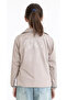 Girl's Raincoat with Stone Pattern on the Front and Back, Elastic Waist and Ankle Area, Lined Inside, Pockets, Light Brown Color - 2