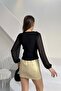 Black Rose Appliqué Transparent Sleeve V-Neck Blouse - 6