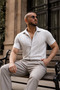 Men's Trendy Polo Collar Slim Fit Textured Gray Shirt - 5
