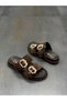 Elva Brown Suede Leather Buckle Women's Daily Slippers - 7