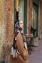 Amore Leaf Pattern Shawl - Purple-Tan - 3