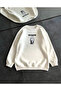 Winter Crew Neck Printed Sweatshirt - White - 2