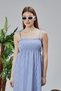 Patterned Cotton Long Summer Women's Dress with Shoulder Straps and Gathered Details - 7
