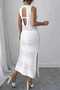 Openwork Backless Crew Neckline Slit Detailed Long 100% Cotton Pareo-Beach Dress - 2