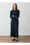 Oysho Hijab Dress with Stitching Detail - Navy Blue - - 2