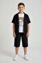 Black Linen Shirt and Shorts Boys' 3-Piece Top and Bottom Set 24032 - 2