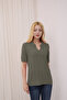 Polo V-Neck Short Sleeve Openwork Leaf Patterned Summer Fresh Airy Viscose Knitwear T-Shirt - 7