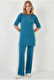 Women's Indigo Ribbed Short Sleeve Top and Bottom Set Tkm-19000498 - 4