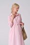 Maternity Elastic Sleeve Shirt Collar Midi Length Linen Dress Pink - 3