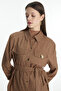 Brooch Detailed Belted Jacket Brown 0158 - 5