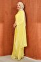 Yellow Pearl Cape Front Gathered Evening Dress - 5