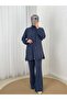 İlgün Zippered Trousers with Stripes Set-Ey1034 Navy Blue