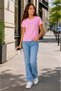 Pink 16005-26 Girl's Stone Embellished Heart Pattern Short Sleeve Basic T-Shirt - 2