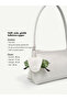 Wrinkled Textured White Shk218 Faux Leather, Snap Fasteners, Glasses Case with Charm, Single Compartment, Hand, Arm and Shoulder Bag - 4