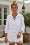 White Shirt Collar 3/4 Sleeve Buttoned Pocket Embroidered Casual Cotton Woven Shirt 73 60
