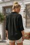 Black Shirt Collar 3/4 Sleeve Buttoned Embroidered Casual Cotton Woven Shirt 70 60 - 6