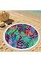 Purple and Green Tropical Leaf Patterned 150 cm Round Beach Towel