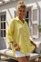Yellow Shirt Collar 3/4 Sleeve Buttoned Pocket Embroidered Casual Cotton Woven Shirt 73 60 - 3