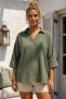 Khaki Shirt Collar Buttoned 3/4 Sleeve Casual Muslin Oversize Woven Blouse 67 65