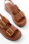 Zri̇n-1187 Premium Tan Elastic Wedge Heel Women's Sandals - 5