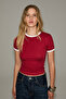 Asterique women's soft and flexible fabric contrast trim slim fit red t-shirt