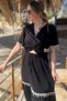 Linen Skirt and Blouse Set with Shell Accessories - 2