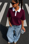 Women's Collar Detailed Polo T-Shirt Oversize Regular Fit Short Sleeve Casual Daily Combination T-Shirt - 5
