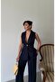 Women's Majeste Navy Blue Blazer Vest Wide Leg Pants Suit - 4