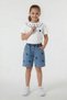 Ecru Heart Embroidered Collared T-Shirt and Jean Shorts Girls' Set 24064 - 2