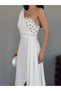 White Stone Embellished Slit Strapless Midi Evening Dress - 6