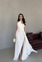 White Stone Embellished Slit Strapless Midi Evening Dress