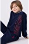 Boy's vertical print detailed long sleeve tracksuit set 9-15 years navy - red - 2