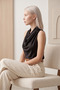 Blouse Black Collar Buttoned Sleeveless Sandy Fabric Tank Top |   Women's Daily Casual - 4