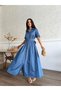 Women's Blue Pleated Denim Dress - 4