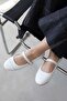 Asta Women's Belt Detailed Leather Ballerinas White