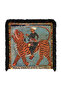 Vintage Miniature Patterned Fringed Throw Pillow Cover with Figure on Tiger - Authentic Fur with Black Tassels - 5