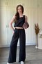 Tencel Fabric Crop Blouse Pants Black Set - 6