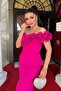 Atlas Fabric Floral Patterned Pencil Dress - Fuchsia - 4