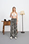 Women's Patterned High Waist Viscose Fabric Elastic Waist Pants - 7