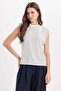 Women's Relax Fit Comfortable Cut Crew Neck Sleeveless Viscose Fabric Striped Gray Blouse - 4