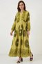 Women's V-Neck Gathered Waist Floral Patterned Viscose Green Hijab Dress - 4