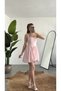 Women's Pink Square Neck Corset Form Balloon Skirt Mini Dress Stylish Event Graduation Dress - 7