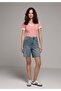 Slim Fit V-Neck Plain Women's Pink Short Sleeve T-Shirt - 3