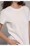 Regular Fit Round Neck Embroidered Women's White Short Sleeve T-Shirt - 4