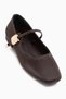 Amilia Brown Buckle Detailed Flat Toe Women's Ballerinas
