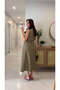 Ditra Khaki Leather Collar Gathered Waist Dress - 3