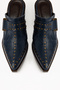 Navy Blue Matte Leather Suede Studded Detail Closed Front Open Back Heeled Western Cowboy Mules Slippers - 4