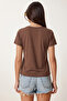 Lace Detailed Viscose Blouse Lrn0049 Brown - 4